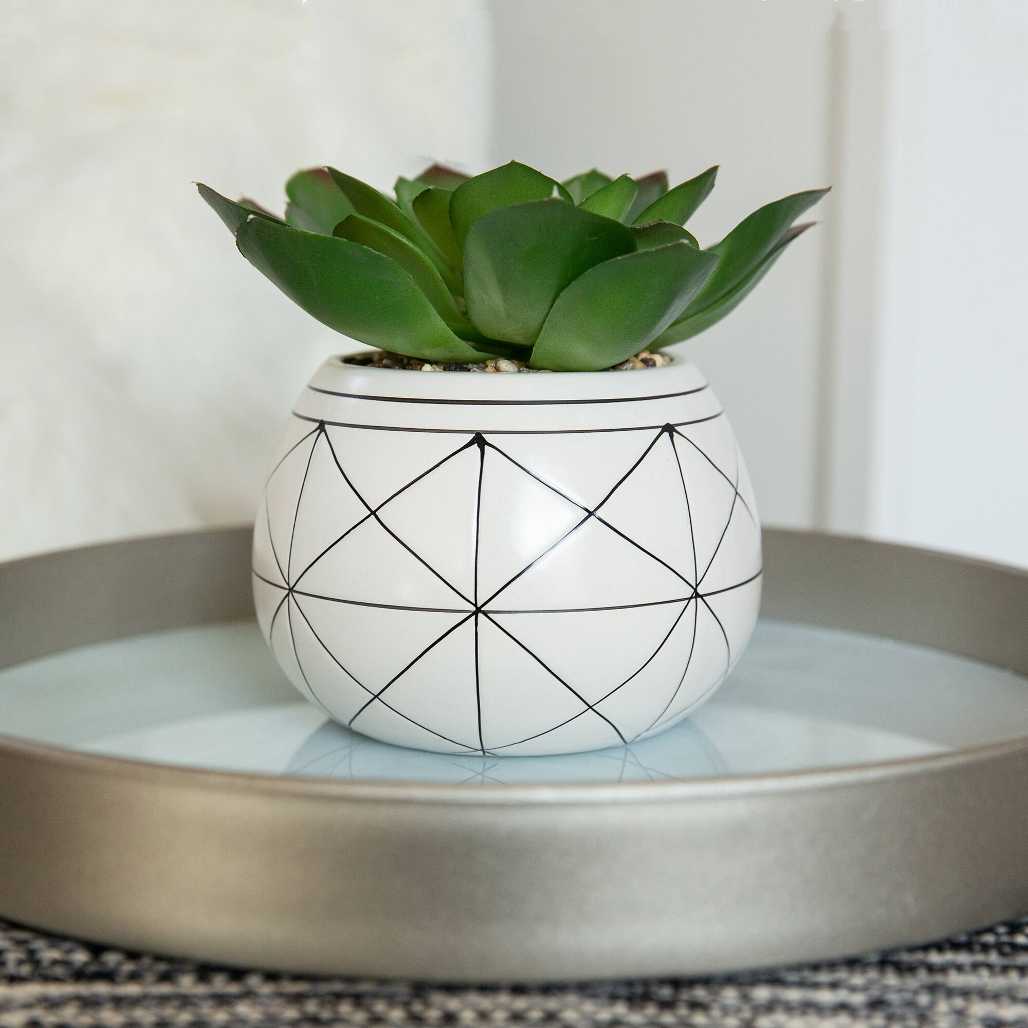 Flora Bunda® 6.5" Succulent In Gold Geo Hand Painted Ceramic Planter